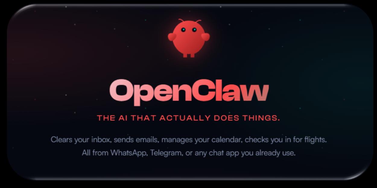 Логотип OpenClaw з гаслом «The AI that actually does things».