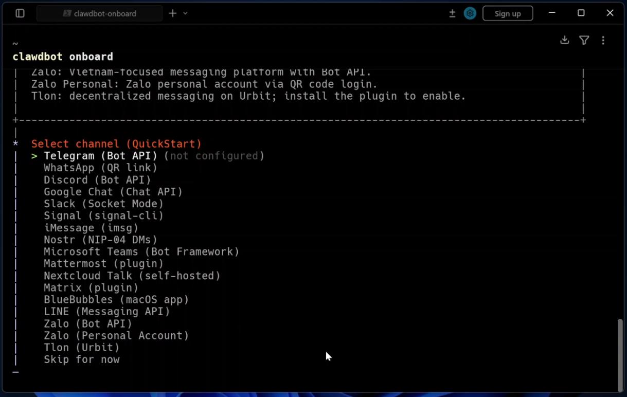 Вибір каналу зв'язку. Список доступних месенджерів (Telegram обрано).