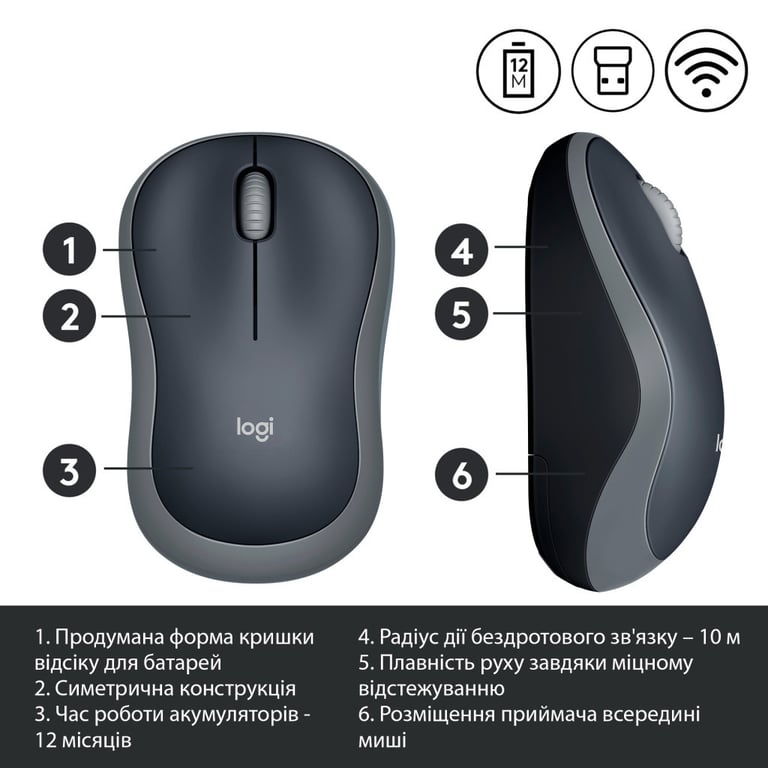 Мишка Logitech M185 swift grey (910-002238) - фото 4