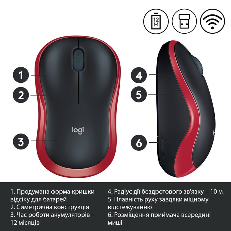 Мишка Logitech M185 red (910-002240) - фото 4