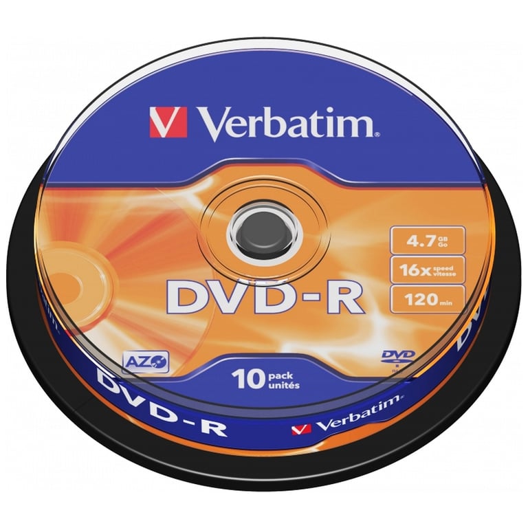 Диск DVD Verbatim 4.7Gb 16X CakeBox 10шт (43523) - фото 1