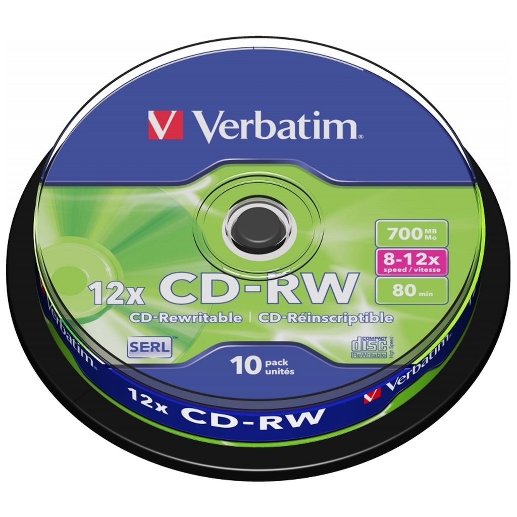 Диск CD Verbatim CD-RW 700Mb 12x Cake box 10шт (43480) - фото 1 Диск CD Verbatim CD-RW 700Mb 12x Cake box 10шт (43480) - фото 1