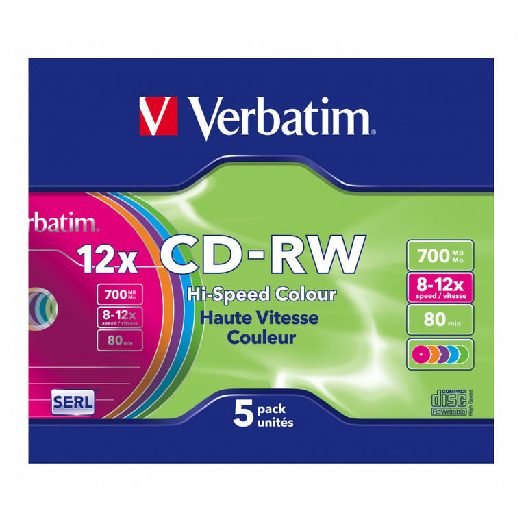 Диск CD Verbatim CD-RW 700Mb 12X SlimBox 5шт Color (43167) - фото 7