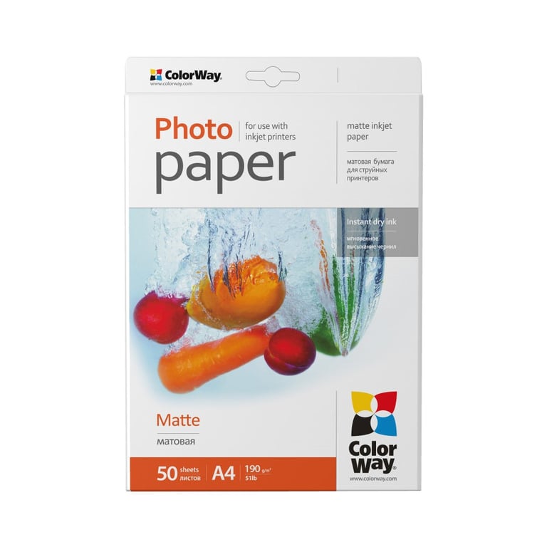 Фотопапір ColorWay A4 190г Matte 50ст. (PM190050A4) - фото 1