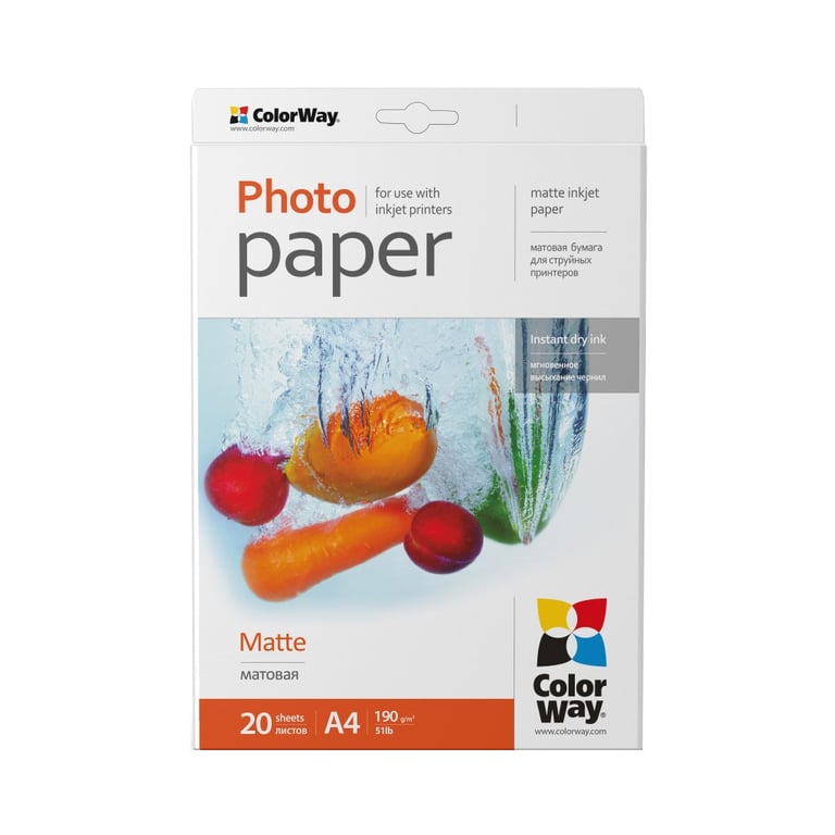 Фотопапір ColorWay A4 190г matte 20ст. (PM190020A4) - фото 1