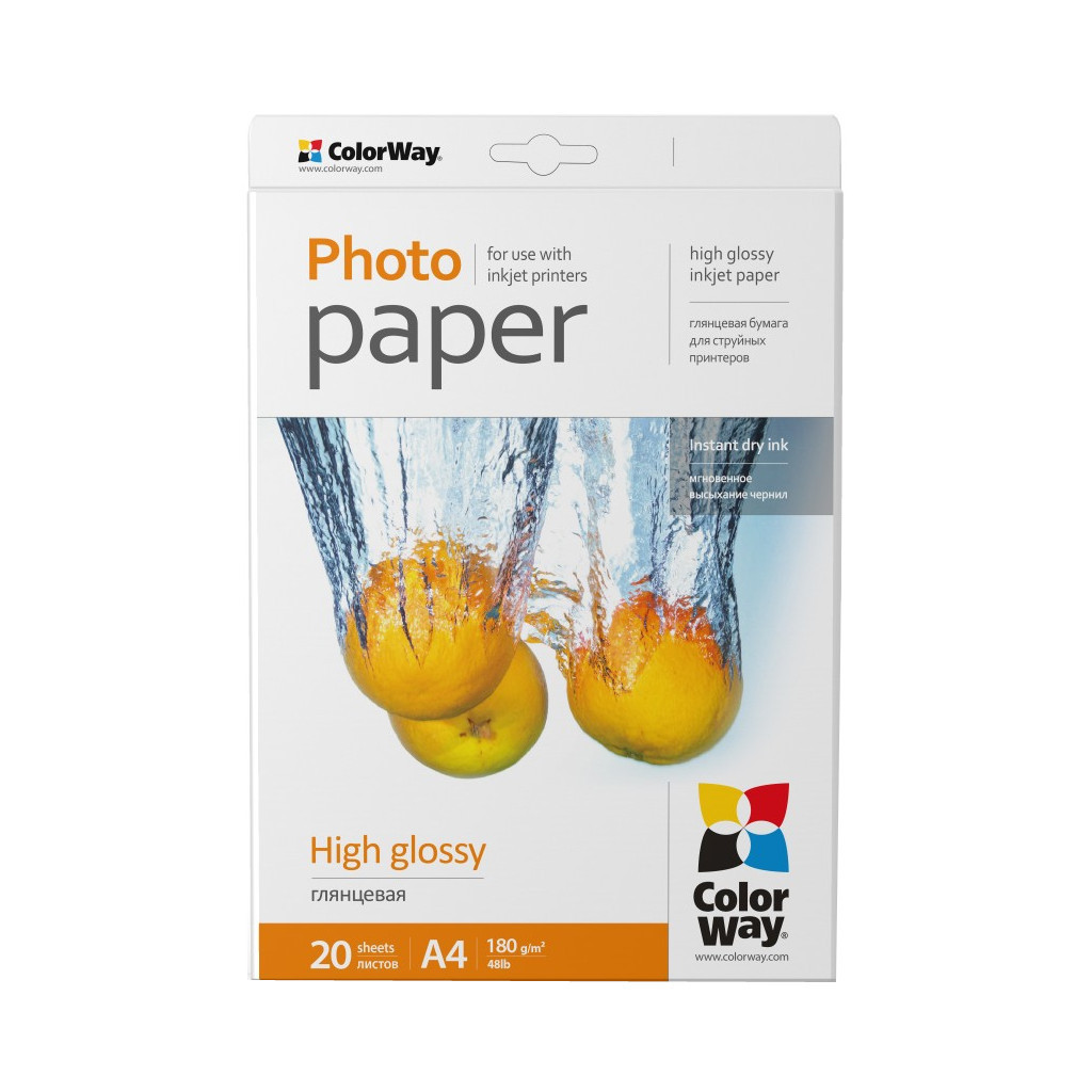 Фотопапір ColorWay A4 180г glossy 20л (PG180020A4) - головне фото