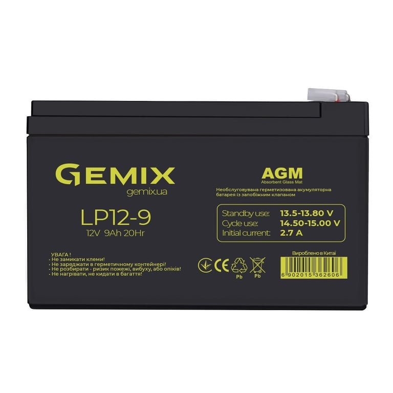 Батарея до ДБЖ Gemix LP 12В 9Ач (LP12-9) - фото 1