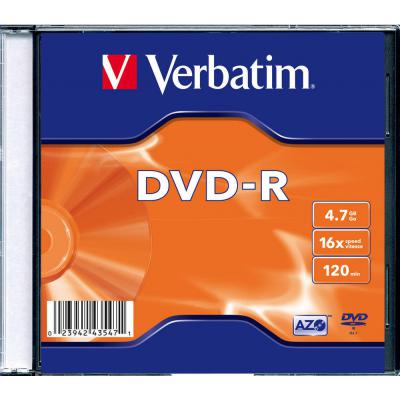 Диск DVD Verbatim 4.7Gb 16X SlimBox 1шт MatteSilv AZO (43547-1disk) - фото 1 Диск DVD Verbatim 4.7Gb 16X SlimBox 1шт MatteSilv AZO (43547-1disk) - фото 1