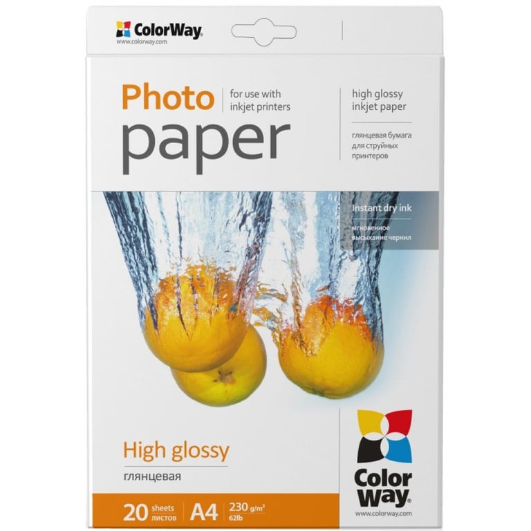 Фотопапір ColorWay A4 230г Glossy 20ст (PG230020A4) - фото 1