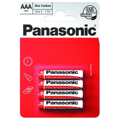 Батарейка Panasonic AAA R03 RED ZINK * 4 (R03REL/4BP) - фото 1