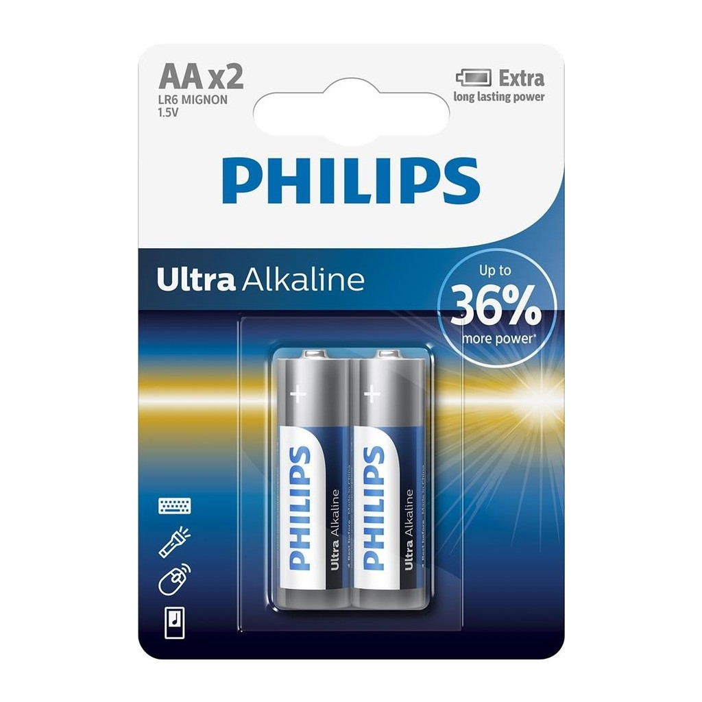 Батарейка Philips LR06 Ultra Alkaline * 2 (LR6E2B/10) - фото 1