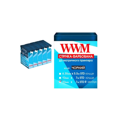 Стрічка до принтерів 13мм х 7м (прав) Black*5шт WWM (R13.7SR5) - фото 1