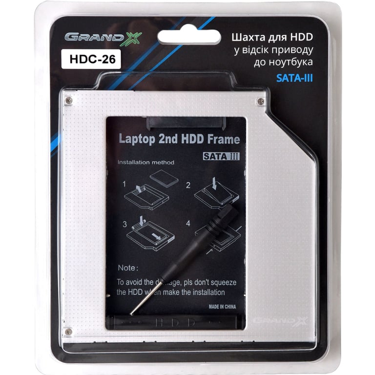 Фрейм-перехідник Grand-X HDD 2.5'' to notebook 9.5 mm ODD SATA3 (HDC-26) - фото 3