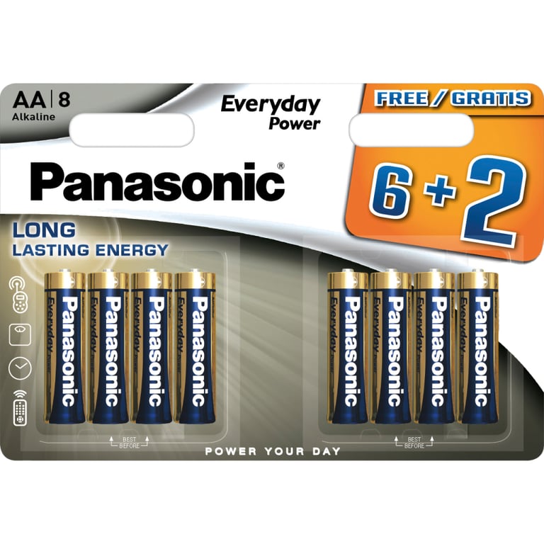Батарейка Panasonic AA LR6 Everyday Power * 8(6+2) (LR6REE/8B2F) - фото 1