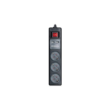 Мережевий подовжувач REAL-EL RS-3 USB CHARGE 1.8m, black (EL122500001) - фото 1