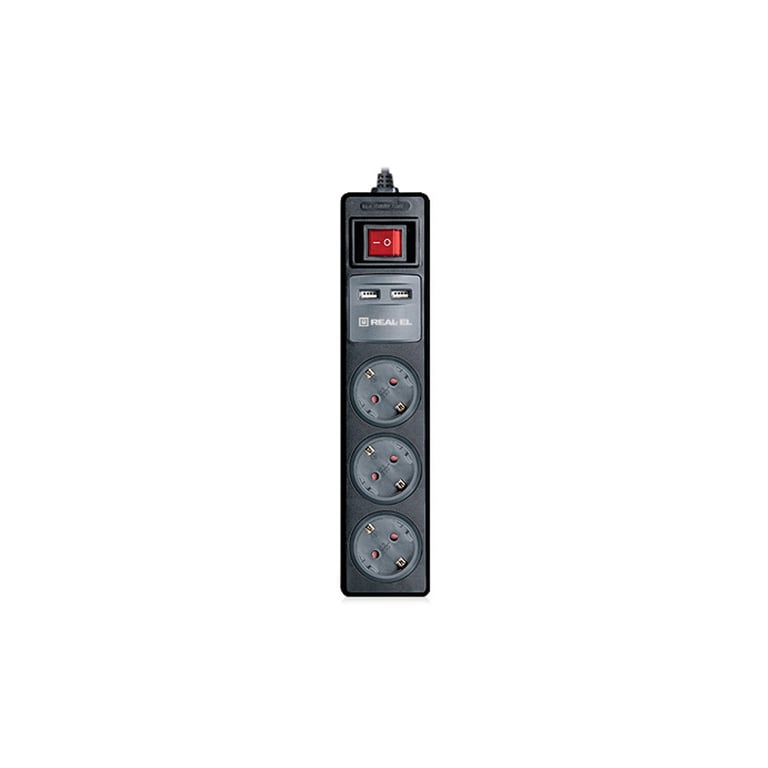 Мережевий подовжувач REAL-EL RS-3 USB CHARGE 1.8m, black (EL122500001) - фото 1