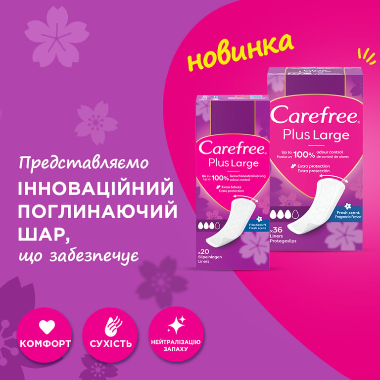 Щоденні прокладки Carefree Plus Large Fresh 20 шт. (3574661606231/3574661487564) - фото 4