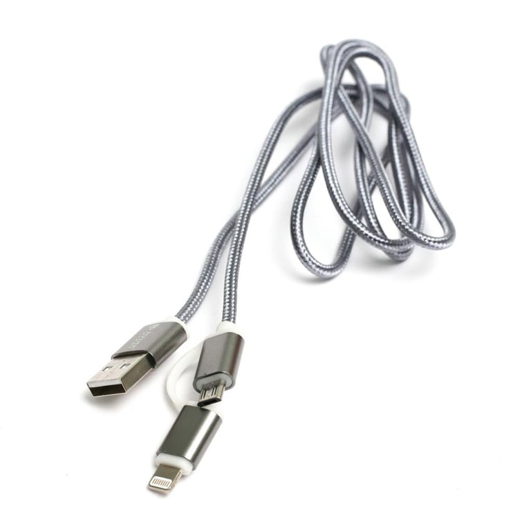 Дата кабель USB 2.0 AM to Lightning + Micro 5P 1.0m cotton PowerPlant (KD00AS1289) - фото 1