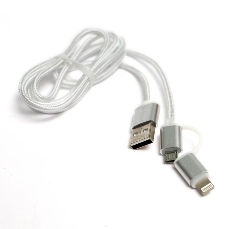 Дата кабель USB 2.0 AM to Lightning + Micro 5P 1.0m cotton PowerPlant (KD00AS1290) - фото 1