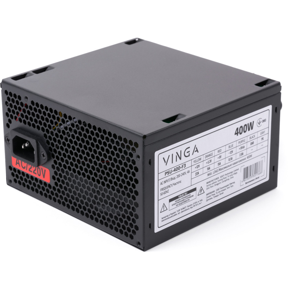Блок живлення Vinga 400W (PSU-400-F3) - фото 1 Блок живлення Vinga 400W (PSU-400-F3) - фото 1