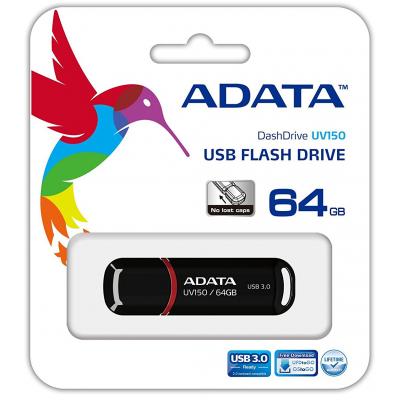 USB флеш накопичувач ADATA 64GB UV150 Black USB 3.0 (AUV150-64G-RBK) - фото 4 USB флеш накопичувач ADATA 64GB UV150 Black USB 3.0 (AUV150-64G-RBK) - фото 4