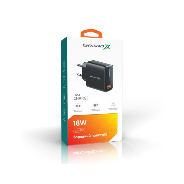 Зарядний пристрій Grand-X Quick Charge QС3.0 3.6V-6.5V 3A, 6.5V-9V 2A, 9V-12V 1.5A USB (CH-550B) - фото 7