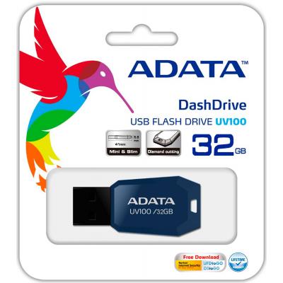 USB флеш накопичувач ADATA 32GB DashDrive UV100 Blue USB 2.0 (AUV100-32G-RBL) - фото 4 USB флеш накопичувач ADATA 32GB DashDrive UV100 Blue USB 2.0 (AUV100-32G-RBL) - фото 4