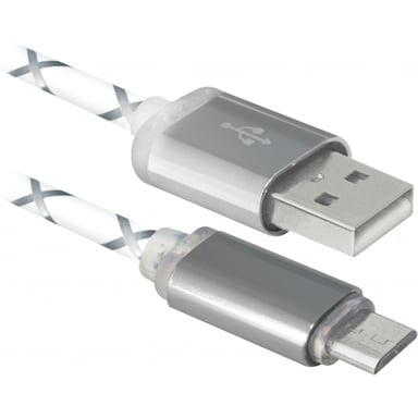 Дата кабель USB 2.0 AM to Micro 5P 1.0m GrayLED backlight Defender (87554)