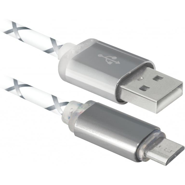 Дата кабель USB 2.0 AM to Micro 5P 1.0m GrayLED backlight Defender (87554) - фото 1