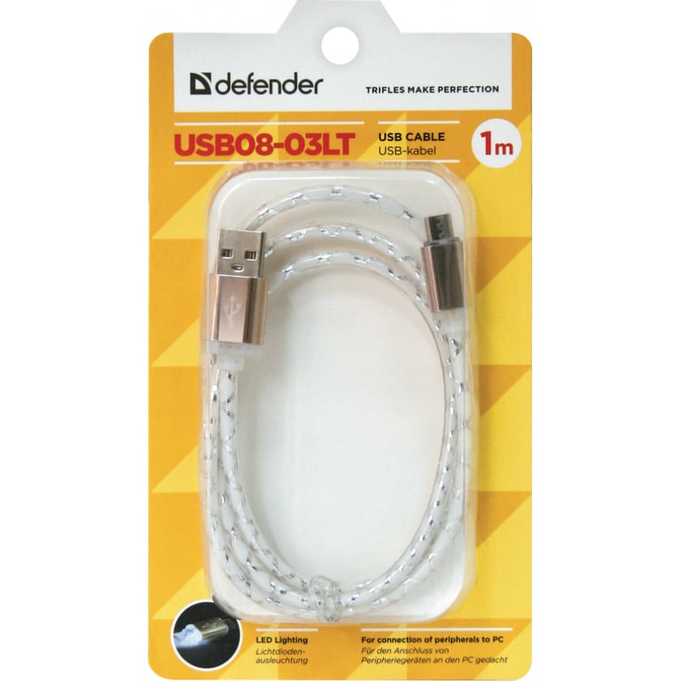 Дата кабель USB 2.0 AM to Micro 5P 1.0m GrayLED backlight Defender (87554) - фото 3