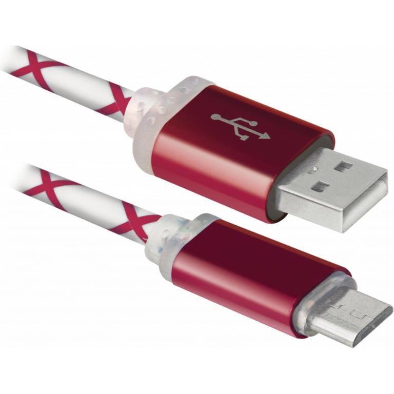 Дата кабель USB 2.0 AM to Micro 5P 1.0m RedLED backlight Defender (87556) - фото 1
