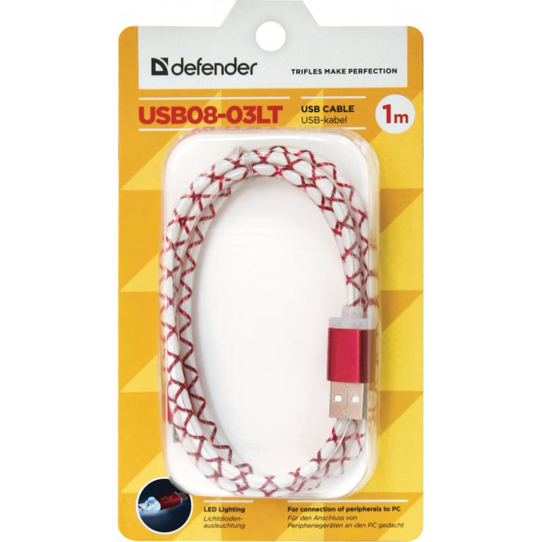 Дата кабель USB 2.0 AM to Micro 5P 1.0m RedLED backlight Defender (87556) - фото 3