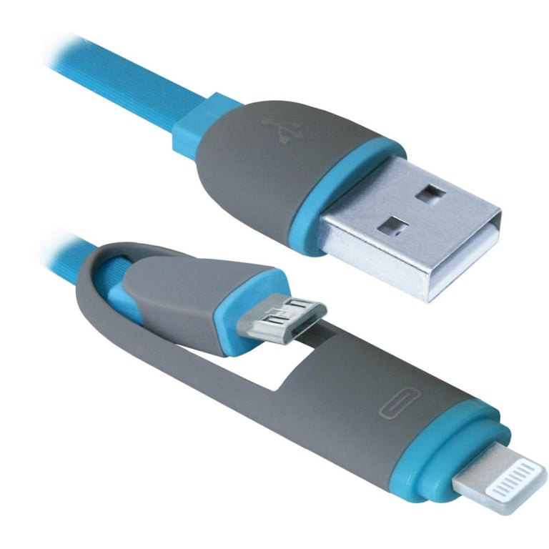 Дата кабель USB 2.0 AM to Lightning + Micro 5P 1.0m blue Defender (87487) - фото 2