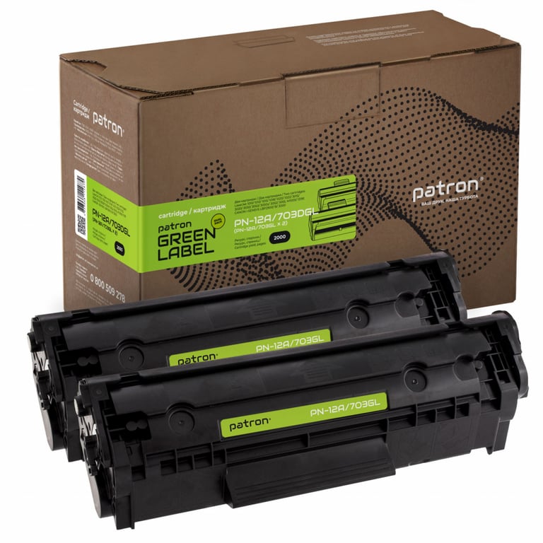 Картридж Patron HP LJ Q2612A/CANON 703 GREEN Label (DUAL PACK) (PN-12A/703DGL) - фото 1