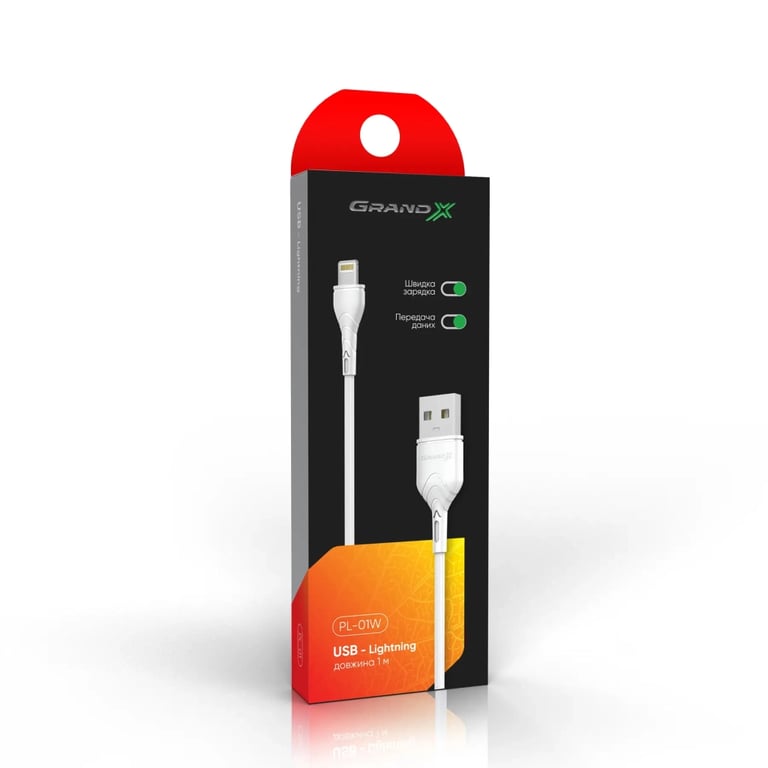 Дата кабель USB 2.0 AM to Lightning 1.0m Cu, 2.1А White Grand-X (PL01W) - фото 2