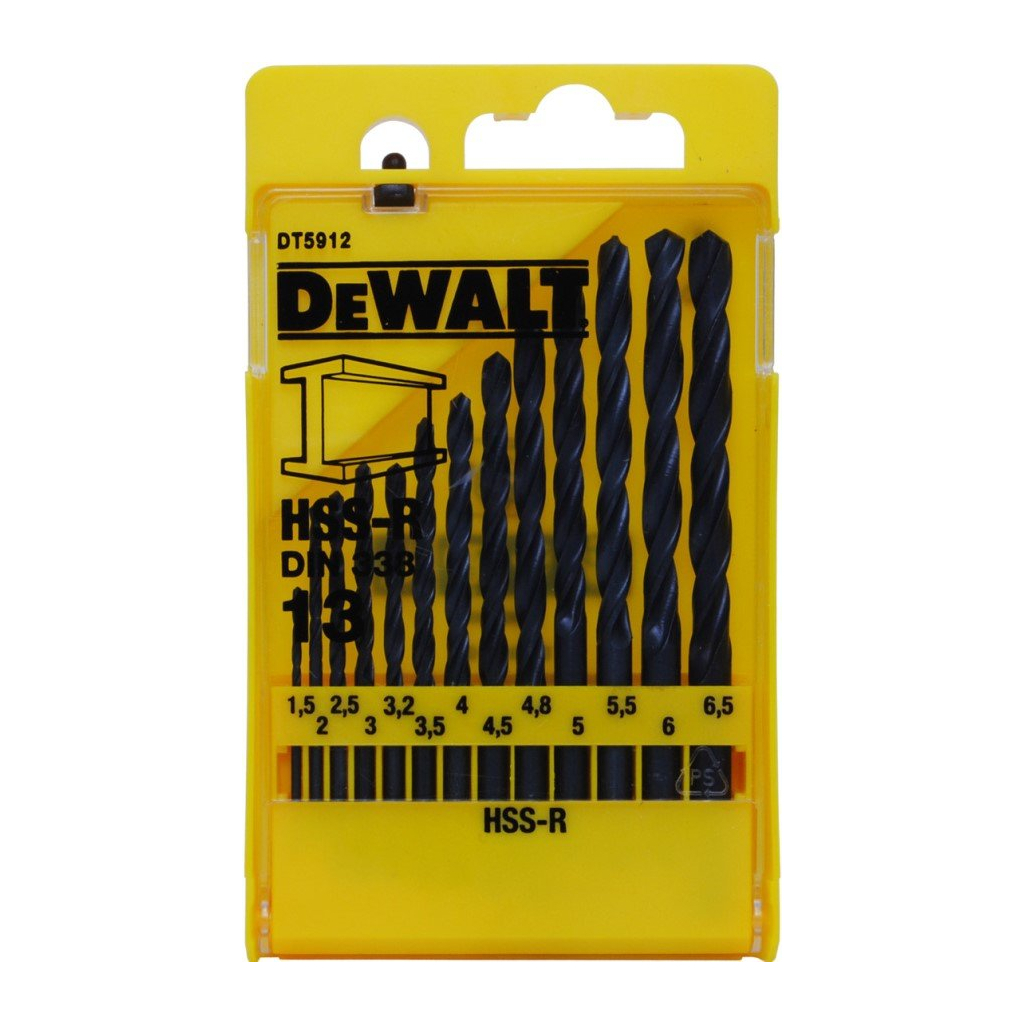 Набір свердл DeWALT HSS-R по металлу, 13шт, d=1,5-6,5мм. (DT5912) - фото 1 Набір свердл DeWALT HSS-R по металлу, 13шт, d=1,5-6,5мм. (DT5912) - фото 1