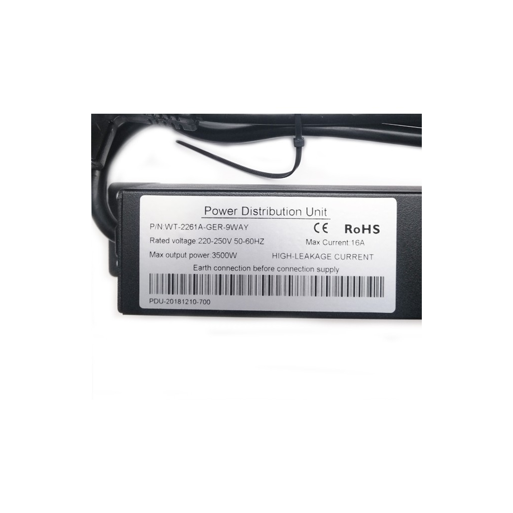 Силовий блок Eserver 19" 9 розеток, кабель 1.8м, алюм. корпус PDU 220В, 16А (WT-2261A-GER-9WAY) - фото 5 Силовий блок Eserver 19" 9 розеток, кабель 1.8м, алюм. корпус PDU 220В, 16А (WT-2261A-GER-9WAY) - фото 5