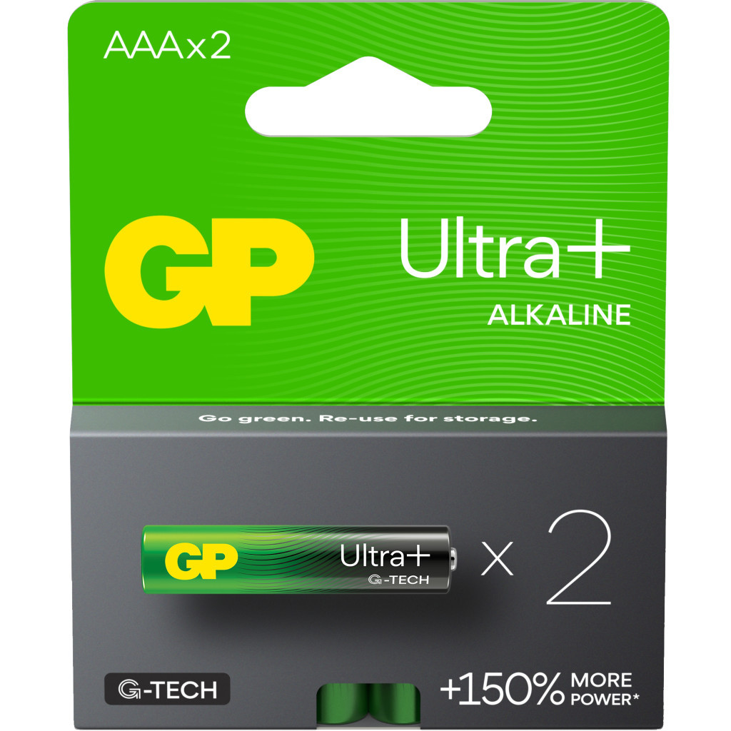 Батарейка Gp AAA LR03 Ultra Plus Alcaline * 2 (24AUP21-SB2 / 4891199218163) - фото 1