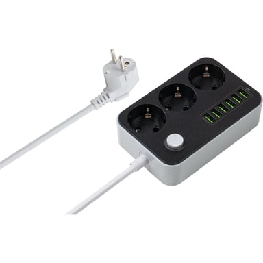 Мережевий фільтр живлення ColorWay CW-CHЕ36B, 3 розетки/6USB Black 1.8M (CW-CHE36B) - фото 1