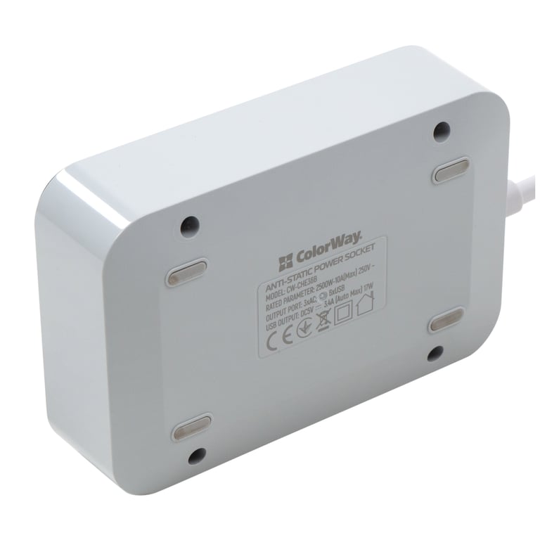 Мережевий фільтр живлення ColorWay CW-CHЕ36B, 3 розетки/6USB Black 1.8M (CW-CHE36B) - фото 5