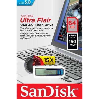 USB флеш накопичувач SanDisk 64GB Ultra Flair Blue USB 3.0 (SDCZ73-064G-G46B) - фото 6