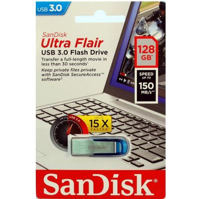USB флеш накопичувач SanDisk 128GB Ultra Flair Blue USB 3.0 (SDCZ73-128G-G46B) - фото 6