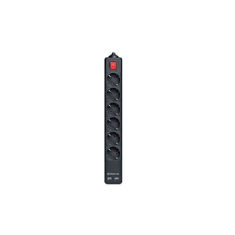 Мережевий фільтр живлення REAL-EL REAL-EL RS-6 PROTECT USB, 5m, black (EL122300018) - фото 1