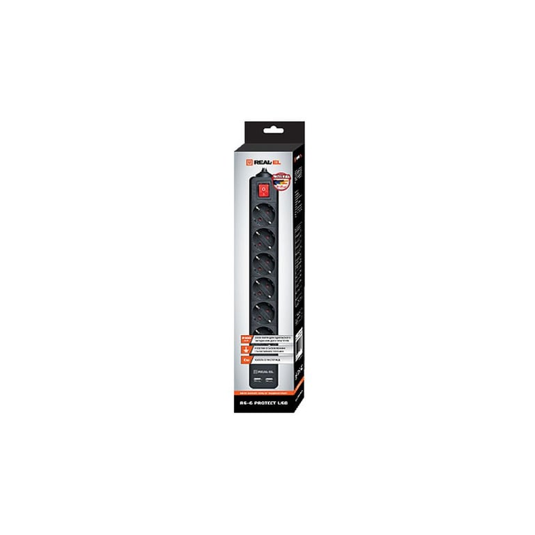 Мережевий фільтр живлення REAL-EL REAL-EL RS-6 PROTECT USB, 5m, black (EL122300018) - фото 2