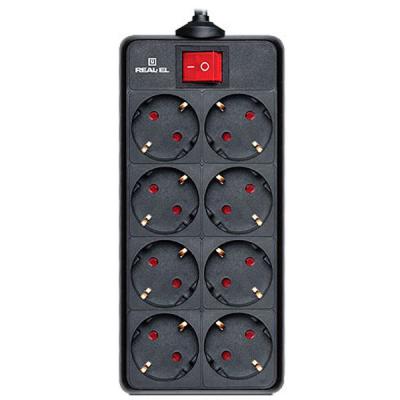 Мережевий фільтр живлення REAL-EL REAL-EL RS-8 PROTECT, 1.8m, black (EL122300021) - фото 1