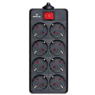 Мережевий фільтр живлення REAL-EL REAL-EL RS-8 PROTECT, 3m, black (EL122300022) - фото 1