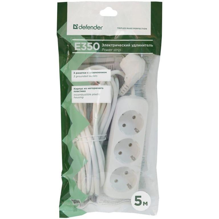 Мережевий подовжувач Defender E350 5.0 m 3 роз white (99223) - фото 4