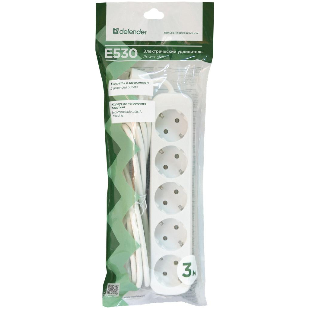 Мережевий подовжувач Defender E530 3.0 m 5 роз white (99230) - фото 4 Мережевий подовжувач Defender E530 3.0 m 5 роз white (99230) - фото 4