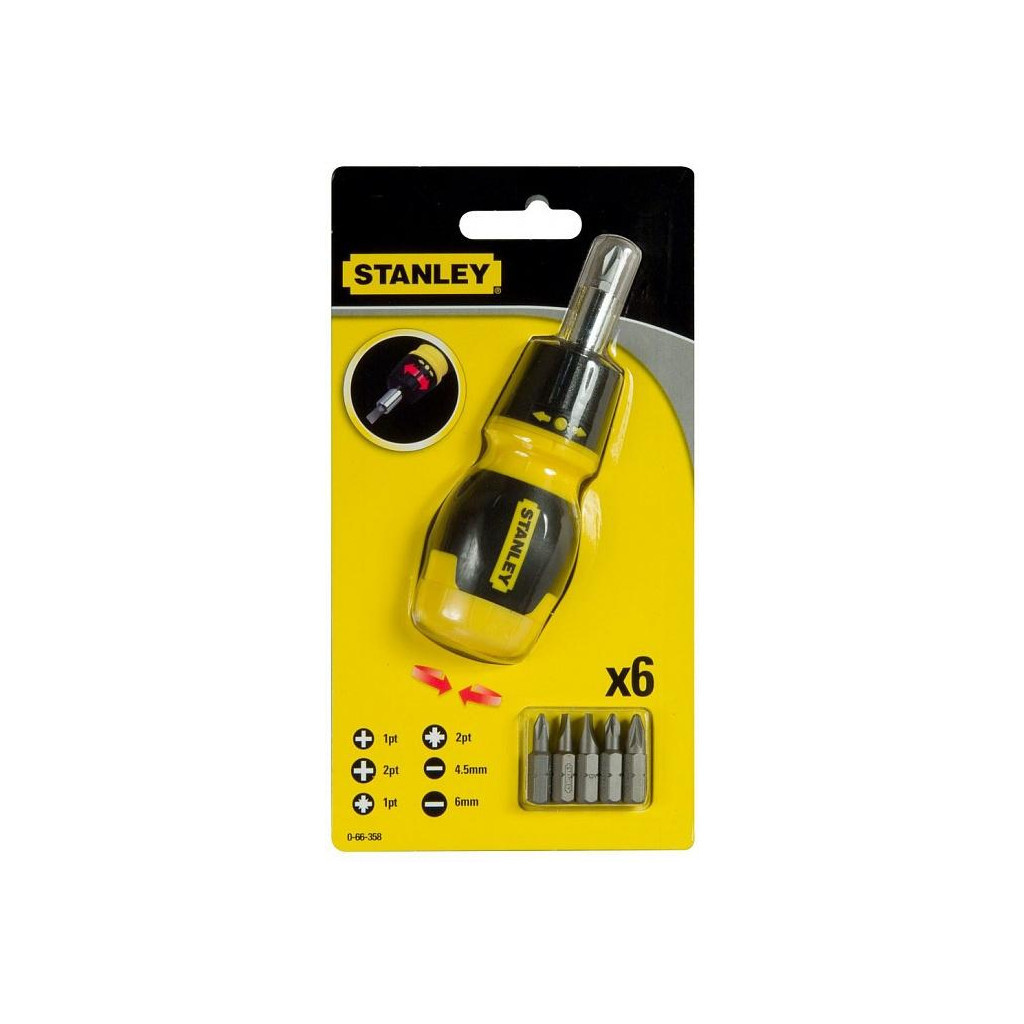 Набір викруток Stanley Multibit Stubby, реверсивна, з 6 змінними бітами (0-66-358) - фото 5 Набір викруток Stanley Multibit Stubby, реверсивна, з 6 змінними бітами (0-66-358) - фото 5