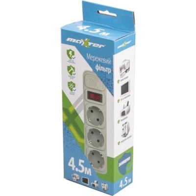 Мережевий фільтр живлення Maxxter SPM3-G-15G grey, 4.5 м кабель, 3 розетки (SPM3-G-15G) - фото 2 Мережевий фільтр живлення Maxxter SPM3-G-15G grey, 4.5 м кабель, 3 розетки (SPM3-G-15G) - фото 2